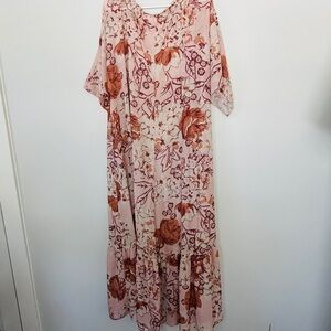 Elegant Floral Maxi Dress in Blush and Rust